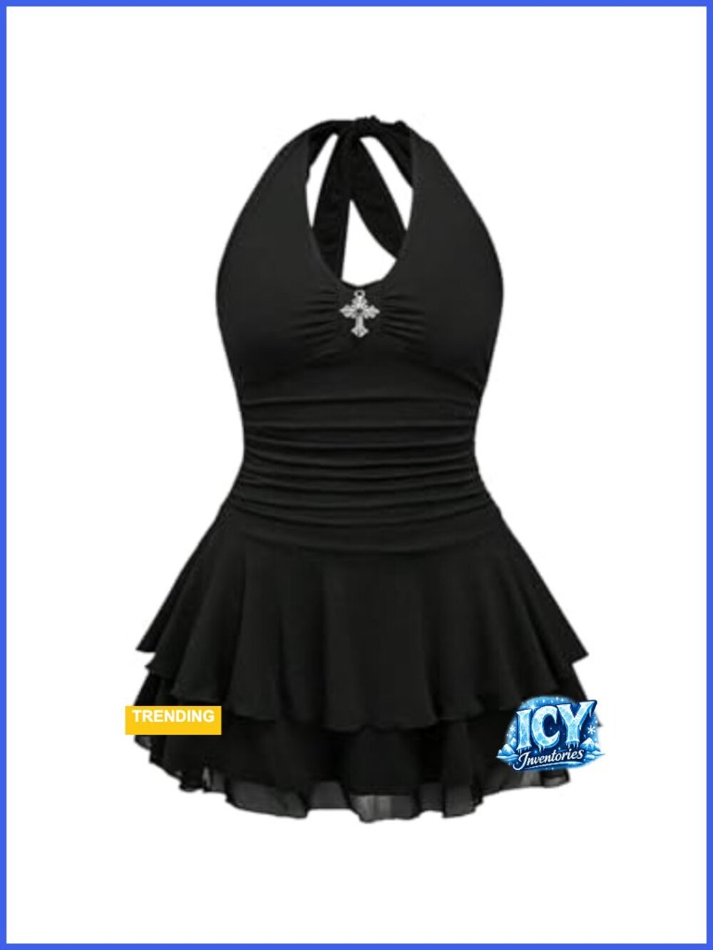 Gothic Halter Neck Cross Print Dress with Tie Back